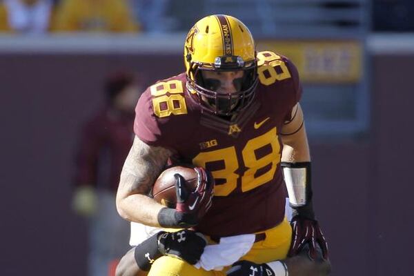 Minnesota tight end Maxx Williams could be available when the Falcons select in the second round. He's the 39th rated player in the draft by NFLDraftScout.com. The Falcons hold the 42nd pick. (Ann Heisenfelt/Associated Press)