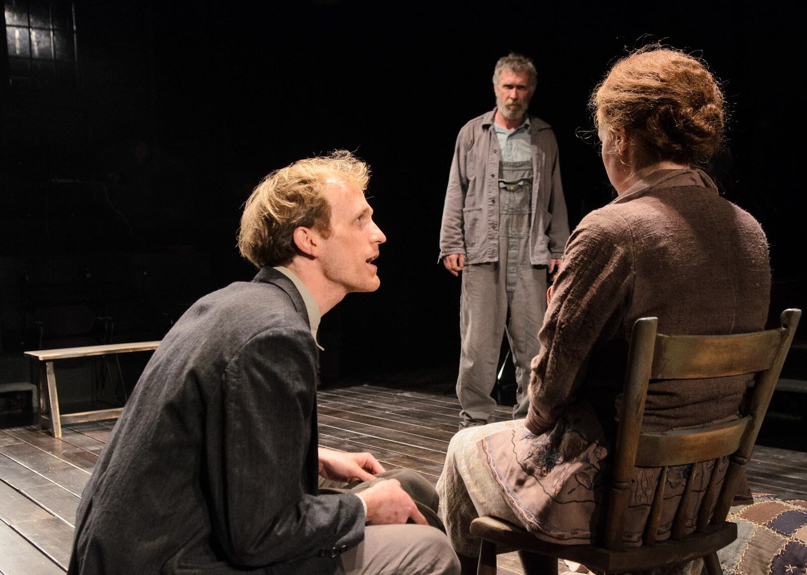 The Alliance’s “Edward Foote,” by Atlanta playwright Phillip DePoy, features Lowrey Brown (from left), Steve Coulter and Bethany Anne Lind. PHOTO CREDIT: Greg Mooney