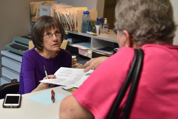 Janet Cosper, a part-time secretary in a Powder Springs dentist office, is asking the city of Marietta to honor her late husband’s pension. Her husband Hal Cosper worked more than 20 years for the City of Marietta as a building inspector, but died of a heart attack shortly before retirement. Janet was shocked to learn Marietta’s pension plan does not provide a survivor benefit if the employee dies while still employed. BRANT SANDERLIN/BSANDERLIN@AJC.COM