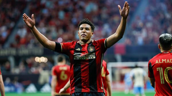 Caleb Wiley celebrates after a recent goal for Atlanta United.