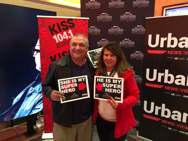  Jose Mendez and Maria Elena Rebelto of Canton were contest winners who not only got to see "Black Panther" but had a free dinner at Allora at the Twelve Hotel. Jose said he has seen more than 1,000 concerts in his life and used to party at the Limelight nightclub in the 1980s. CREDIT: Rodney Ho/rho@ajc.com