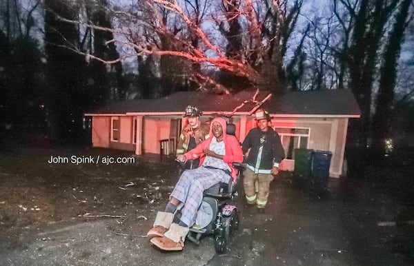 The tree came down feet from where Brown slept, her son-in-law said. The five family members inside the Marble Arch Drive home were not injured.