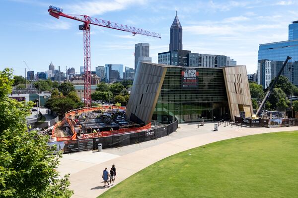 An aerial view of the National Center for Civil and Human Rights in Atlanta undergoing construction on Thursday, July 11, 2024. (Seeger Gray / AJC)