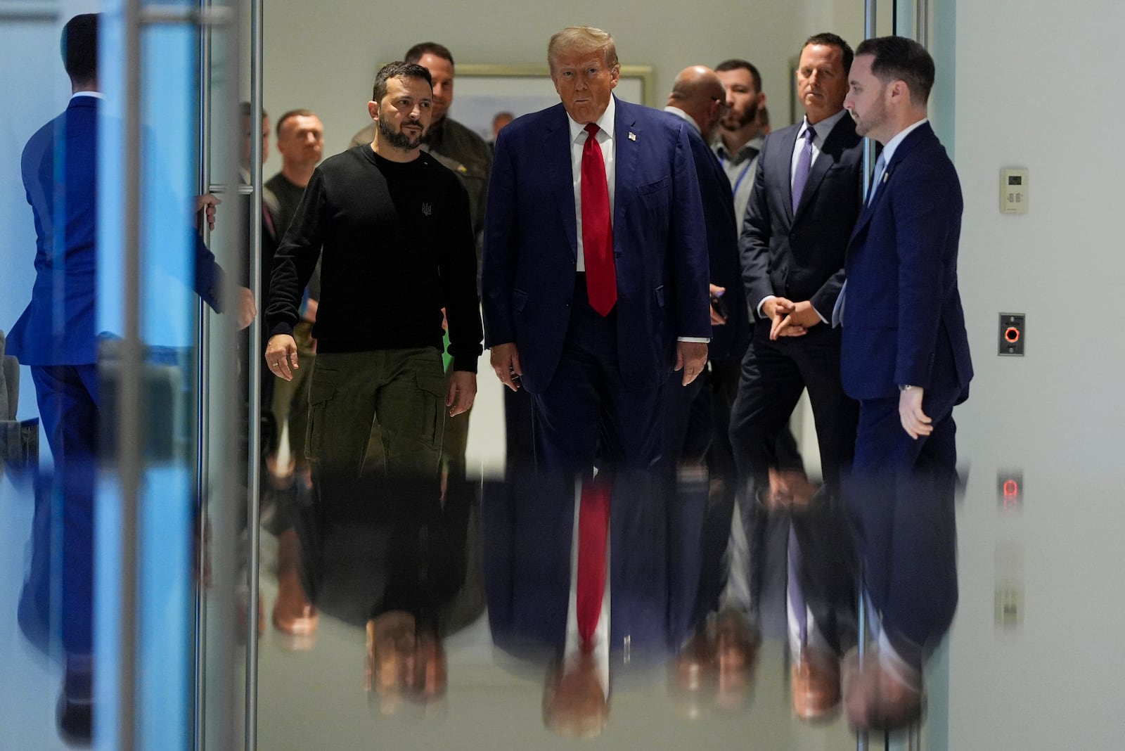 FILE - Former President Donald Trump meets with Ukraine's President Volodymyr Zelenskyy at Trump Tower, on Sept. 27, 2024, in New York. (AP Photo/Julia Demaree Nikhinson, File)