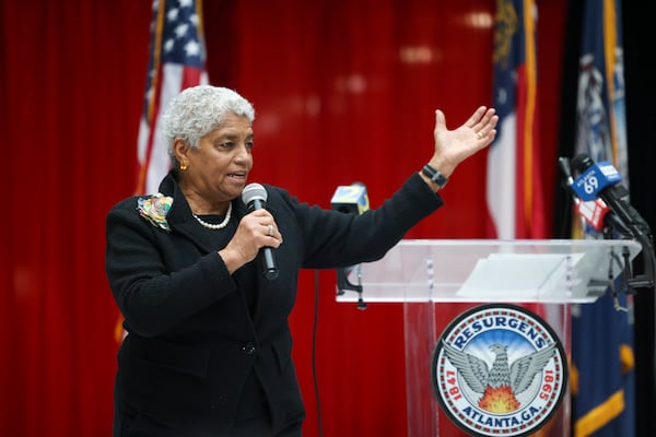 Former Atlanta Mayor Shirley Franklin speaks during the celebration commemorating the 50th anniversary of the inauguration of Mayor Maynard Jackson at the Atlanta City Hall Atrium, Monday, January 8, 2024, in Atlanta. (Jason Getz / Jason.Getz@ajc.com)