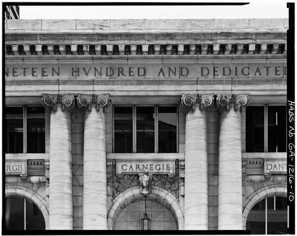 Remains of Atlanta's first library, the Carnegie Library, were dumped in the area of the South River Forest. The land has now been cleared to make way for the city's planned public safety training center.

NORTH FRONT, DETAIL OF COLUMNS AND ENTABLATURE - Carnegie Library of Atlanta, 126 Carnegie Way, Atlanta, Fulton County, GA