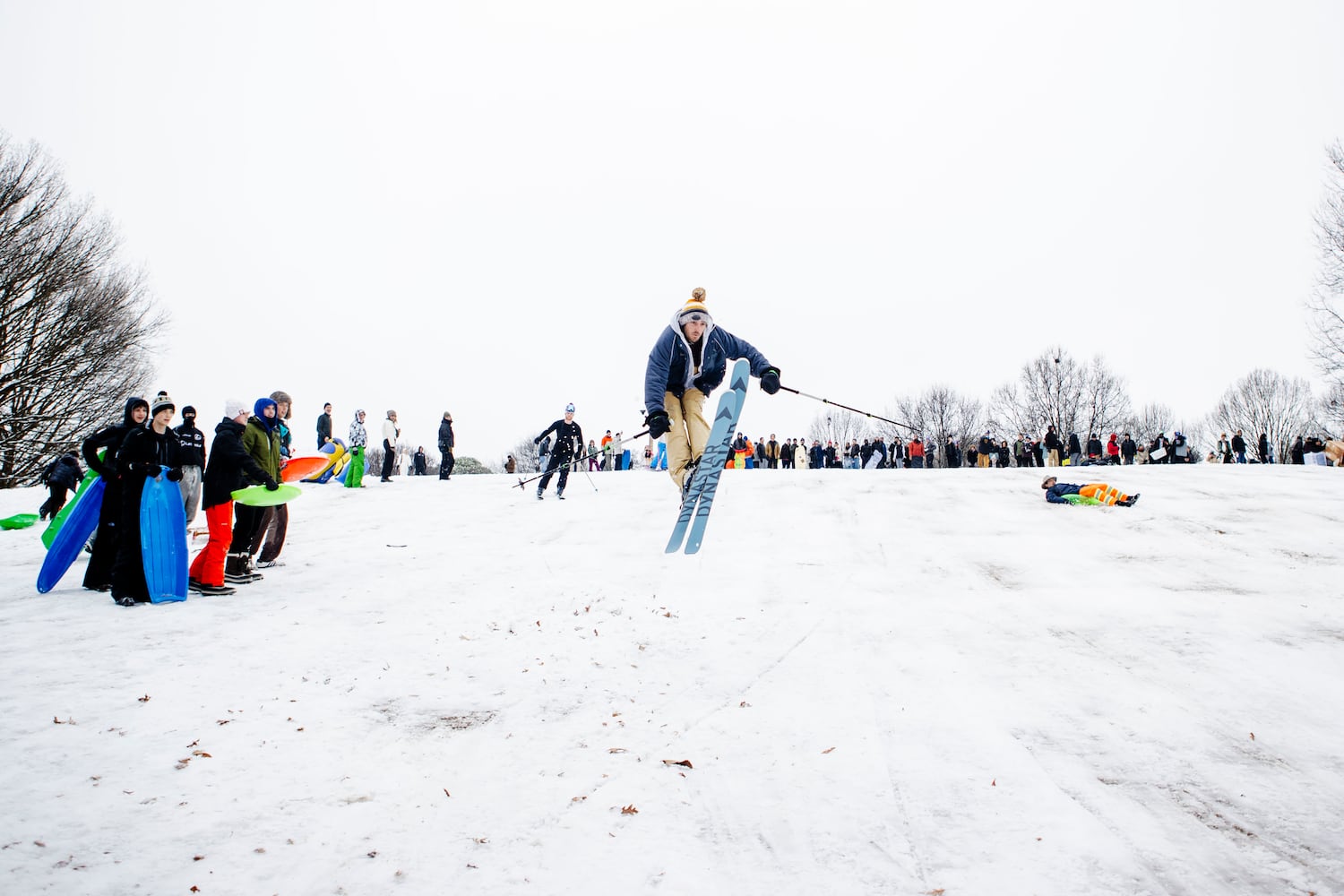 James Morgan skis at Piedmont Park in Midtown Atlanta on Friday, January 10, 2025. Two inches of snow fell on the Midtown area and Atlanta residents took advantage of it by sledding, throwing snowballs and building snowmen. CHRISTINA MATACOTTA FOR THE ATLANTA JOURNAL-CONSTITUTION.  