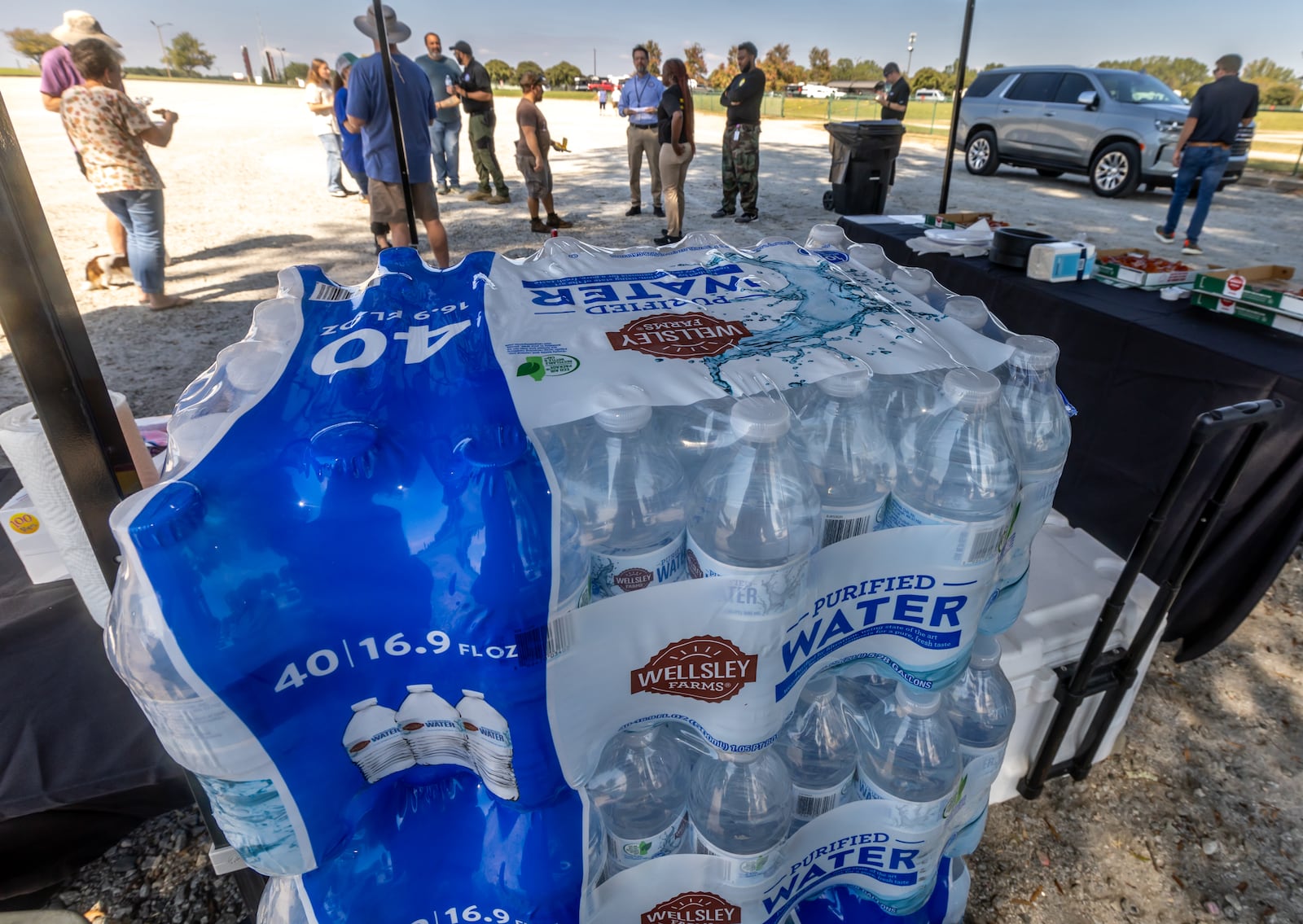 Free water and pizza were provided at Atlanta Motor Speedway this week.