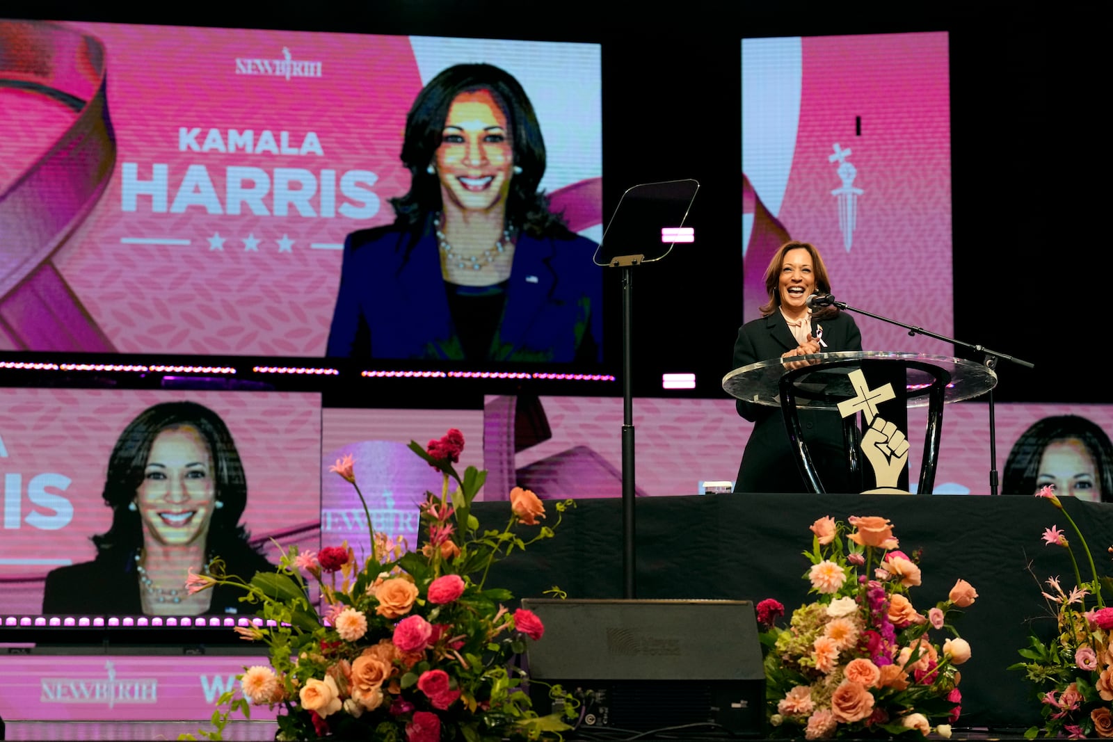 Vice President Kamala Harris attends a church service at DeKalb County's New Birth Missionary Baptist Church.