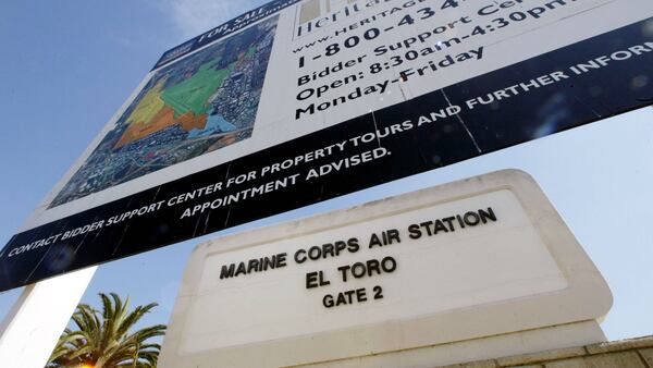 A sign advertises the sale of land on the closed Marine Corps Air Station El Toro in Irvine, California, in 2005. Former Marine Eddie Lee Anderson, 66, is charged with murder in the May 17, 1976, slaying of Leslie Penrod Harris near the base.