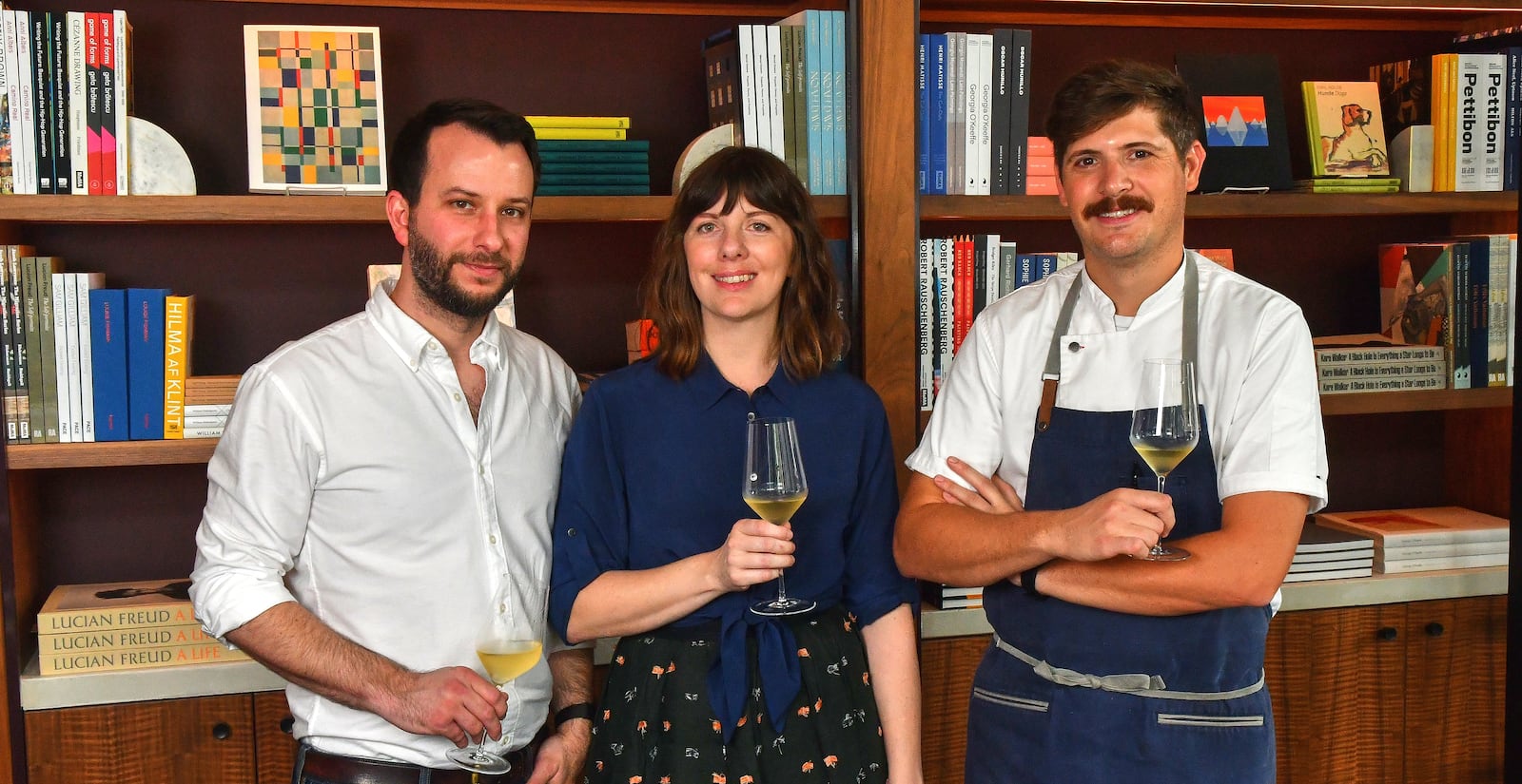 Bringing their experience to Lucian Books and Wine are (from left) Jordan Smelt (owner and sommelier), Katie Barringer (owner, and former Cover Books owner) and Brian Hendrickson (executive chef). (Chris Hunt for The Atlanta Journal-Constitution)