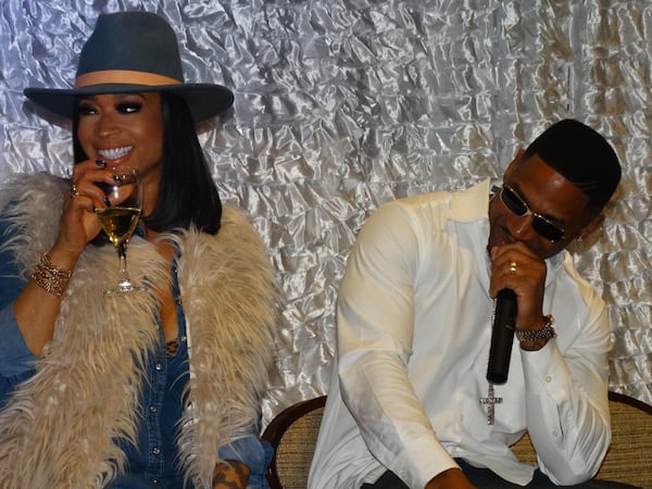 Mimi Faust and Stevie J yuk it up on stage. Joseline didn't bother to show for the Q&amp;A after appearing on the red carpet. CREDIT: Rodney Ho/ rho@ajc.com.