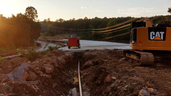 Arnold Mill Road construction from the other end of the bridge. Photo taken Aug. 5, 2018. (Brian O'Shea / bposhea@ajc.com)