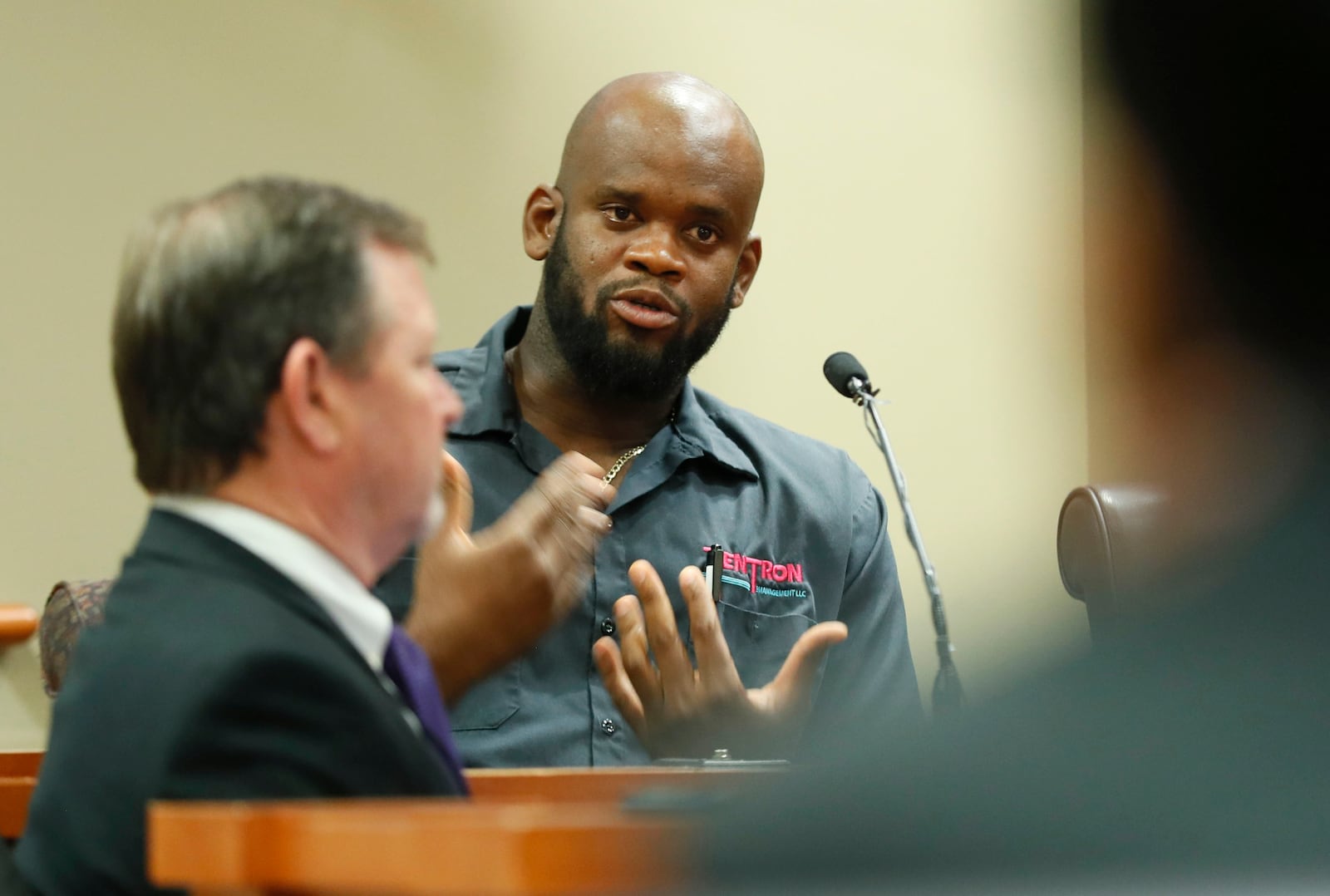 September 26, 2019 - Decatur -  Deni Hechavarria, who was a witness to the shooting, testifies. The murder trial of former DeKalb County police officer Robert "Chip" Olsen began as attorneys worked to strike a jury this morning.  Opening statements followed. Olsen is charged with murdering war veteran Anthony Hill.  Bob Andres / robert.andres@ajc.com