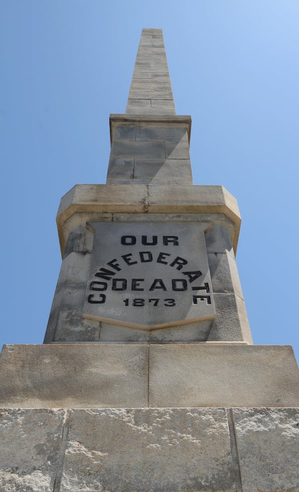 A large granite obelisk stands guard over the Confederate section in Atlanta’s Oakland Cemetery, where 6,900 Confederate soldiers are buried.