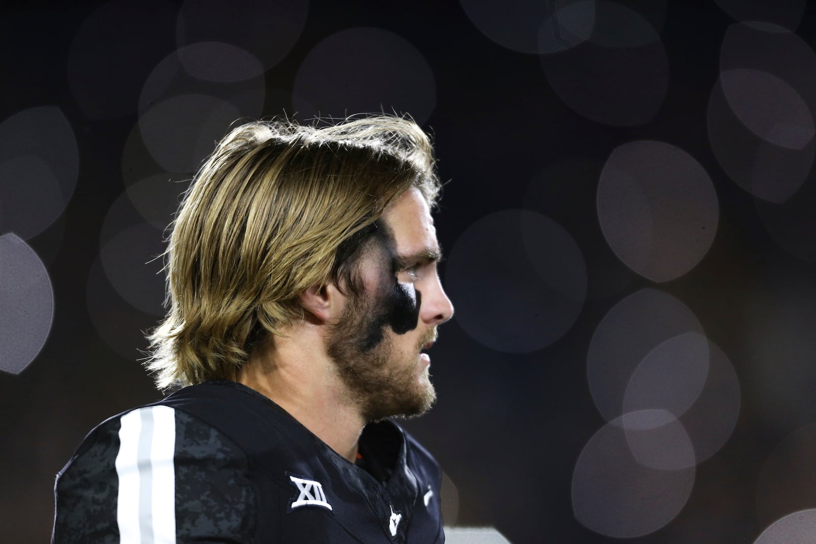 West Virginia quarterback Garrett Greene (6) looks on prior to the first half of an NCAA college football game against Iowa State, Saturday, Oct. 12, 2024, in Morgantown, W.Va. (AP Photo/William Wotring)