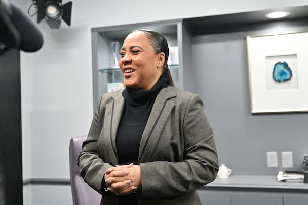 Fulton County District Attorney Fani Willis speaks in her downtown Atlanta office on Thursday, February 3, 2022. (Hyosub Shin / Hyosub.Shin@ajc.com)