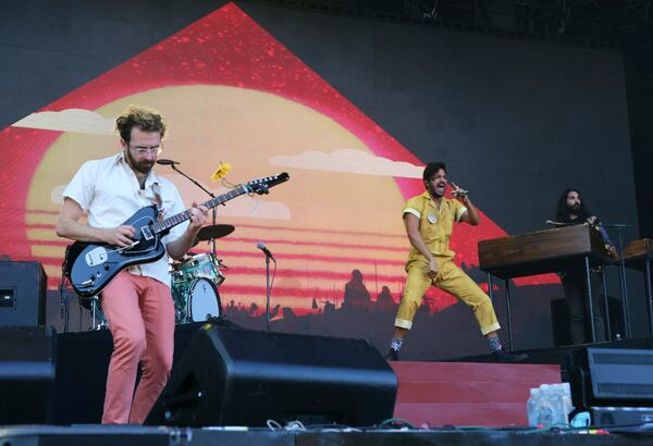 Sameer Gadhia, Jacob Tilley, Eric Cannata, Payam Doostzadeh and Francois Comtois with Young the Giant performs during Music Midtown 2017 at Piedmont Park on Sunday, September 17, 2017, in Atlanta. (Photo by Katie Darby/Invision/AP)