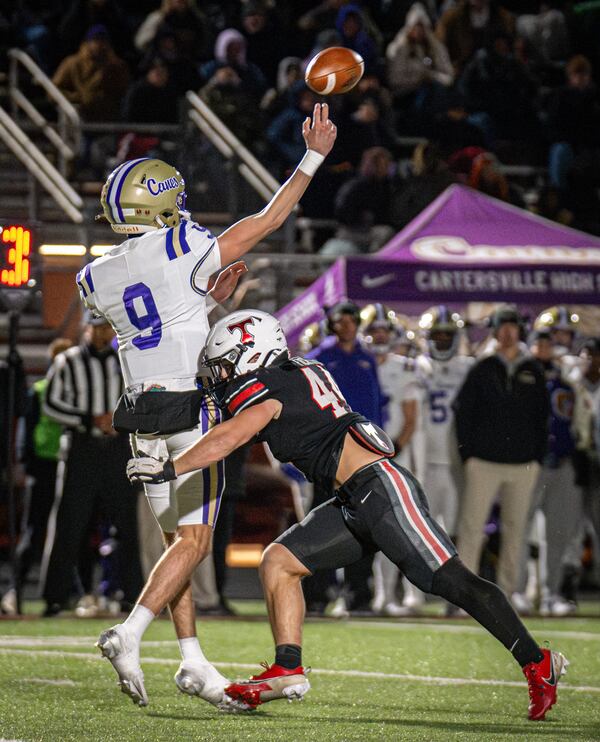 A.J Fick of North Oconee, here making a play against Cartersville, is a relentless tackler. (Photo - Michael D. Gonyea)