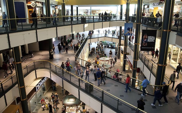 Emmanuel Deshawn Aranda, 24, of Minneapolis, is accused of picking up Landen Hoffman, 5, and hurling the boy over a third-floor railing to the first floor at the Mall of America, pictured, the morning of Friday, April 12, 2019, in Bloomington, Minnesota. Landen, who fell nearly 40 feet, suffered broken arms and legs and significant head trauma. Aranda is charged with attempted premeditated first-degree murder in the case.