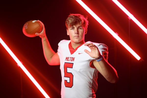 2024 AJC Super 11 Milton quarterback Luke Nickel at Milton high school, Wednesday, July 31, 2024, in Milton, Ga. (Jason Getz / AJC)
