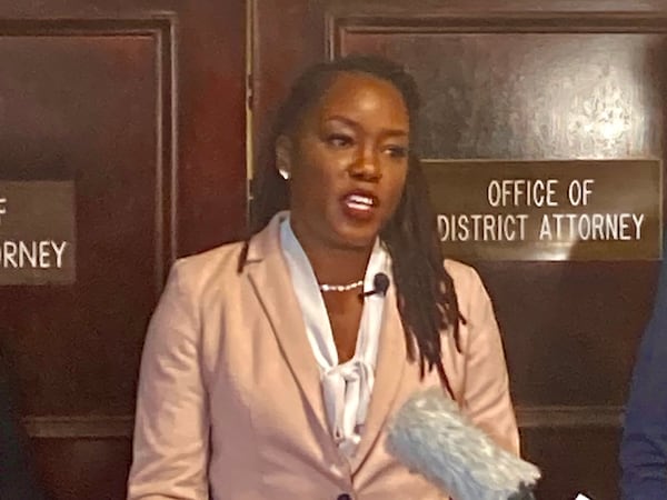 Chatham County District Attorney Shalena Cook Jones dismissed charges in five murder cases Thursday. She made the announcement at the Chatham County Courthouse in downtown Savannah. (Adam Van Brimmer/AJC)