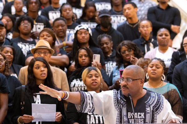 Cliff Albright, executive director of Black Voters Matter, speaks at a news conference at the Capitol in Atlanta last week.