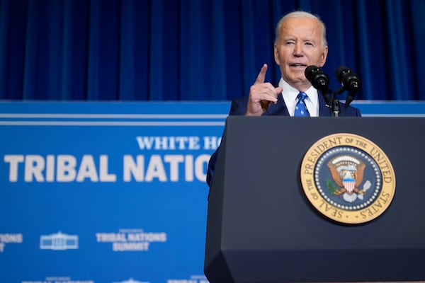 President Joe Biden spoke at the White House Tribal Nations Summit in Washington on Monday.