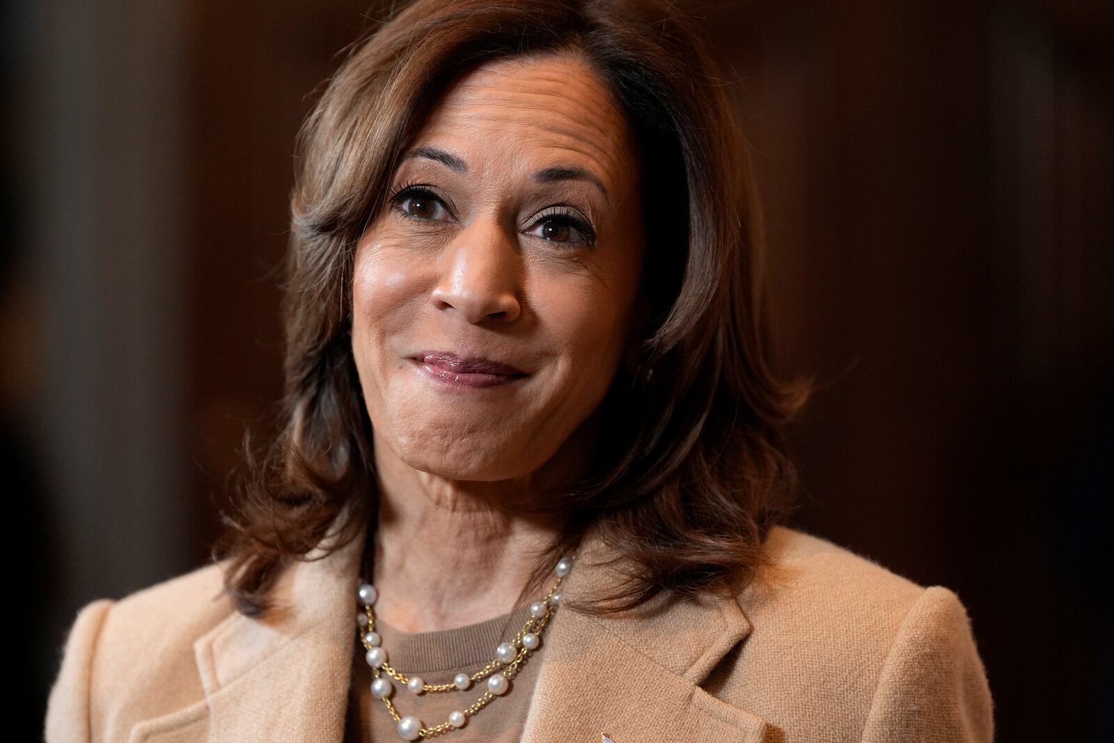 Democratic presidential nominee Vice President Kamala Harris speaks to the media at the Pfister Hotel in Milwaukee, Saturday, Nov. 2, 2024. (AP Photo/Jacquelyn Martin)