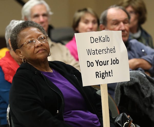 DeKalb County resident Arelia Wimby was on hand with dozens of other area residents to demand answers about excessively high water bills during a town hall meeting at the Maloof Auditorium in Decatur on Nov. 10, 2016. Curtis Compton/ccompton@ajc.com