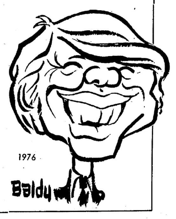 A 1976 caricature of then-candidate Jimmy Carter by Baldy. (Clifford "Baldy" Baldowski / The Atlanta Constitution). This cartoon was published in May 1976.