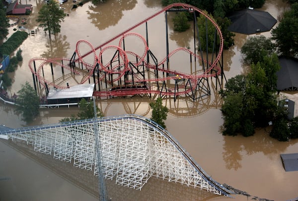 Floodwaters from  the Chattahoochee River cover Six Flags Over Georgia in September 2009.  (Photo: Phil Skinner/AJC)