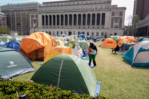 FILE - Student protesters camp on the campus of Columbia University, Tuesday, April 30, 2024, in New York. (AP Photo/Mary Altaffer)