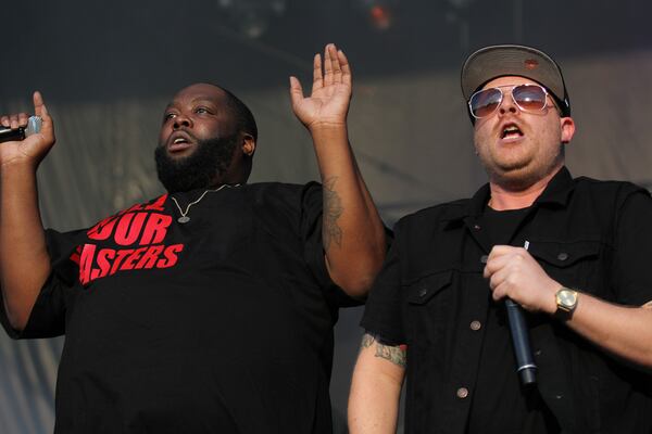 Hip-hop duo Run the Jewels, rapper Killer Mike, left, and rapper/music producer El-P, perform at Music Midtown(Akili-Casundria Ramsess/Special to the AJC)