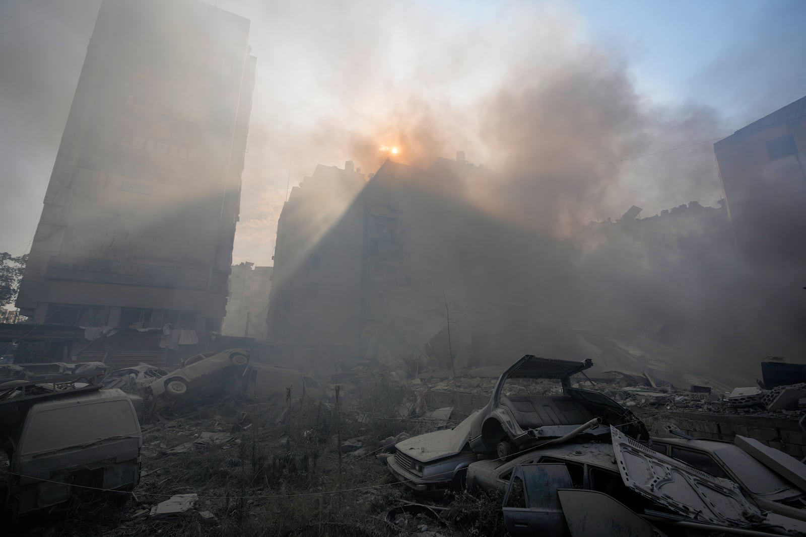 FILE - Smoke rises from the site of an Israeli airstrike in Dahiyeh, Beirut, Lebanon, Friday, Nov. 1, 2024. (AP Photo/Hassan Ammar, File)