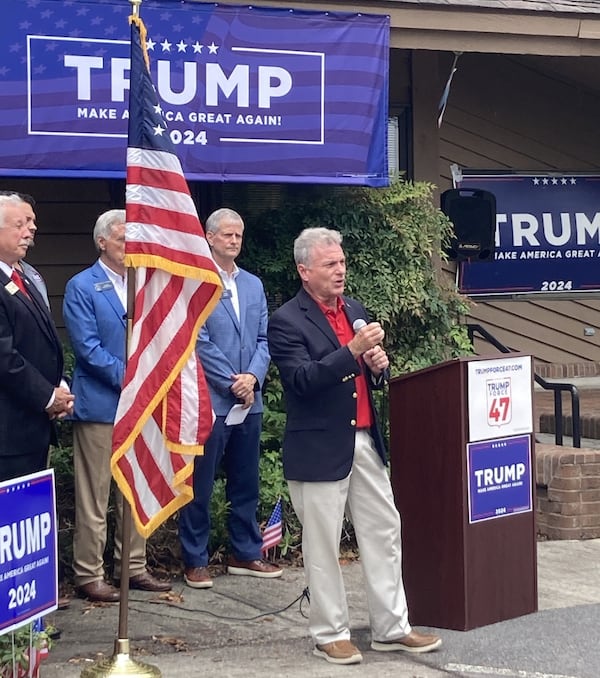 U.S. Rep. Buddy Carter, R-St. Simons Island, speaks at the opening of a Donald Trump campaign office in Savannah. (Adam Van Brimmer/AJC)