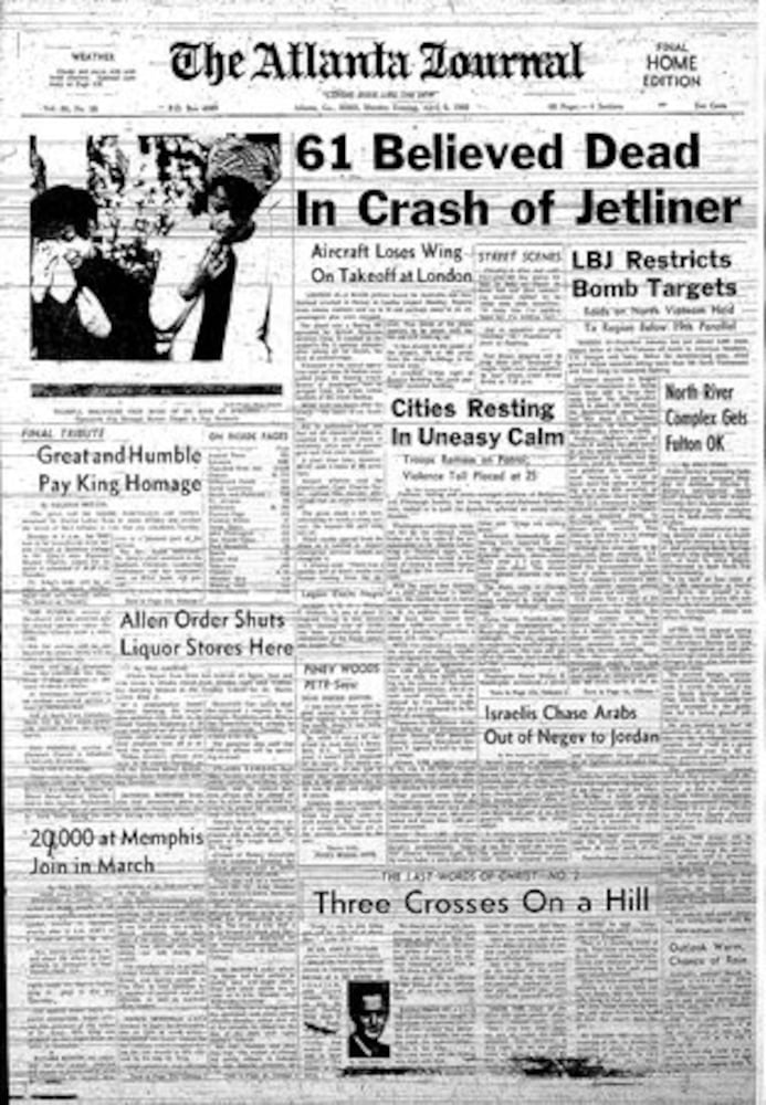 Front pages from Atlanta newspapers in the days after MLK's death