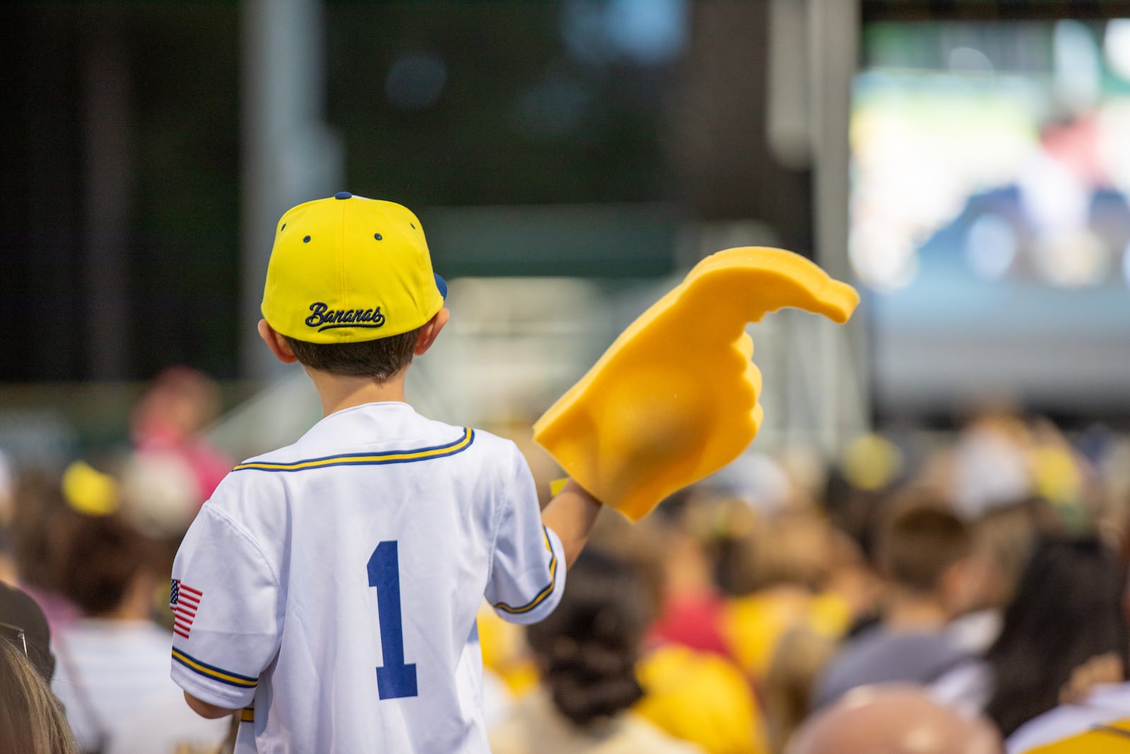 A Savannah Banana fan getting excited at the announcing of the 2024 Banana Ball World Tour draft on Thursday, October 5, 2023 in Savannah, GA. (AJC Photo/Katelyn Myrick)
