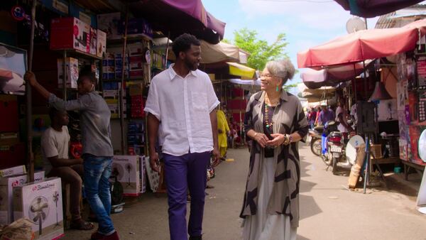 Stephen Satterfield and Dr. Jessica B. Harris on Netflix's "High on the Hog." c. Courtesy of Netflix © 2021