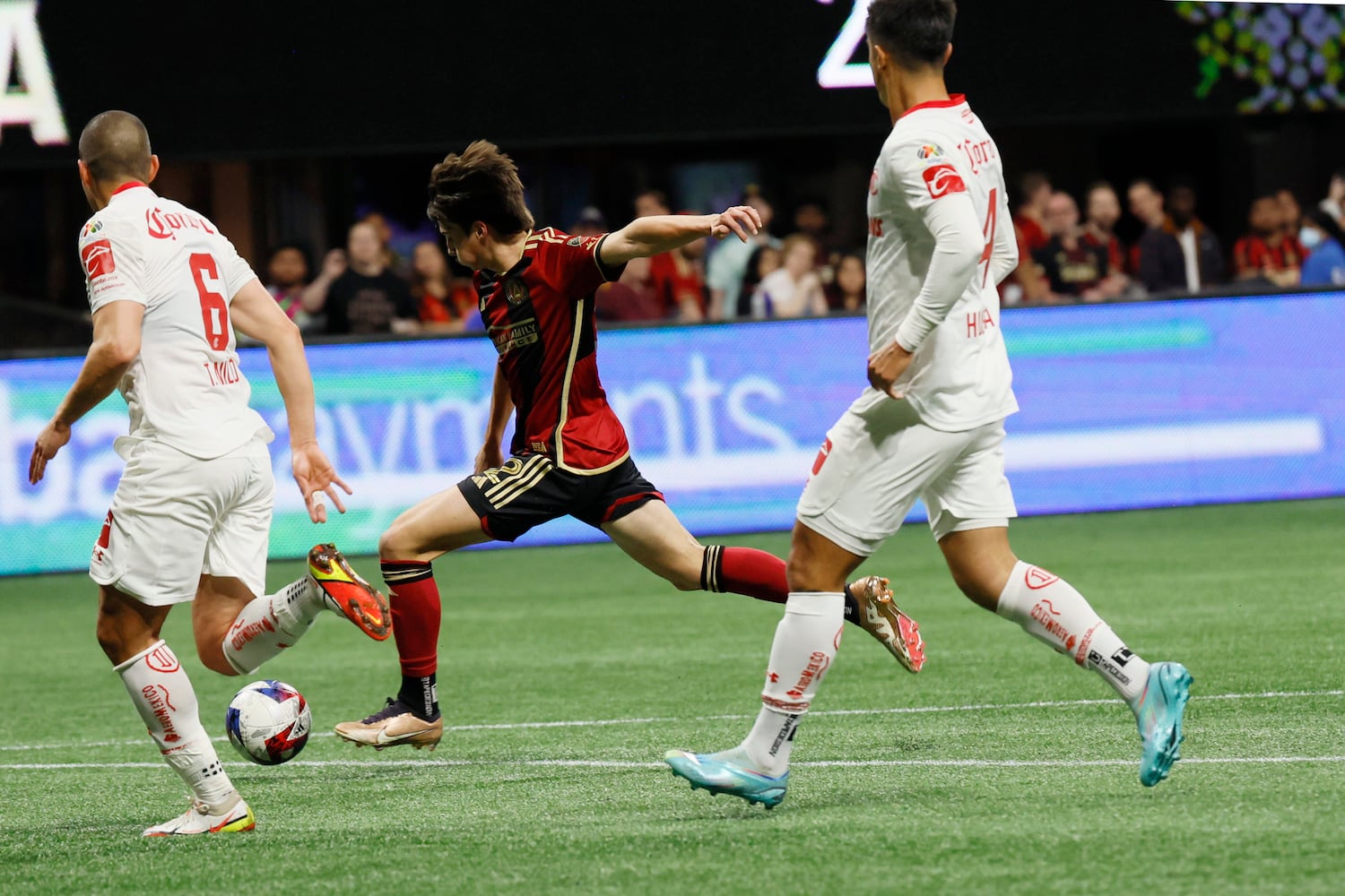 Atlanta United forward Luke Brennan (52) scores the team’s third goal during the second half against Liga MX Toluca of an exhibition match on Wednesday, Feb 15, 2023, in Atlanta.
 Miguel Martinez / miguel.martinezjimenez@ajc.com