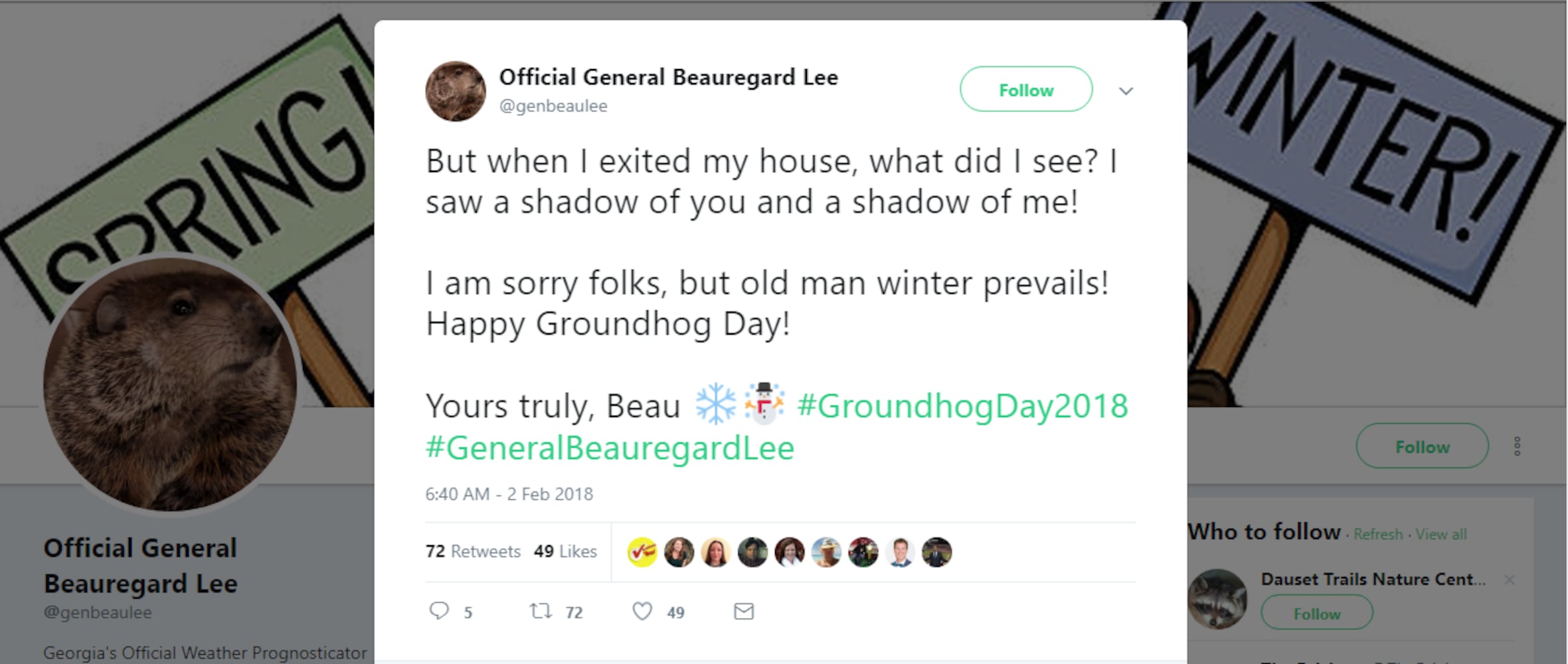 Photos: Georgia groundhog Gen. Beauregard Lee