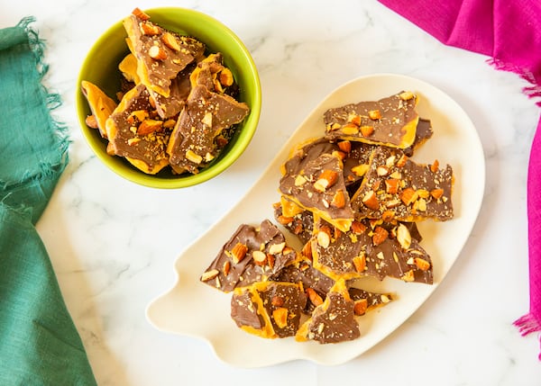 This easy toffee recipe doesn't require the advanced candy-making skill of traditional English toffee. (Aaliyah Man for The Atlanta Journal-Constitution)