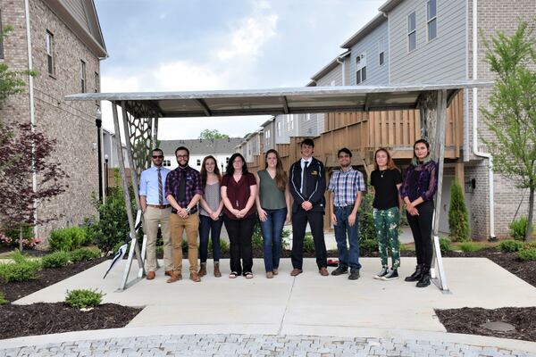 This shade structure at Gateway Park was created by students in Kennesaw State University’s Master Craftsman Program. 