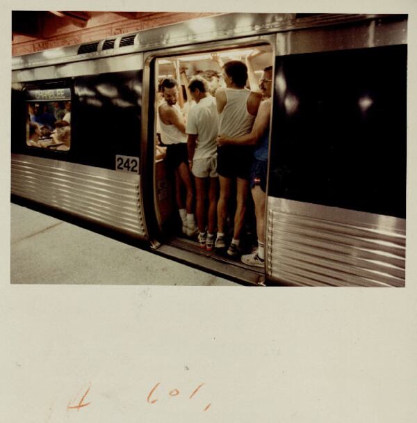 1989: Crowds pack into a MARTA train the day of the Peachtree Road Race, July 6, 1989.