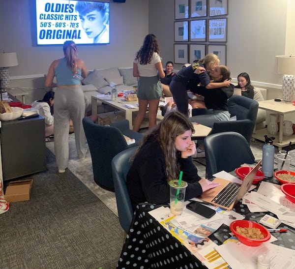 Emory Tri Delta sisters gather to write fundraising letters for St. Jude. Photo courtesy of Emory Tri Delta