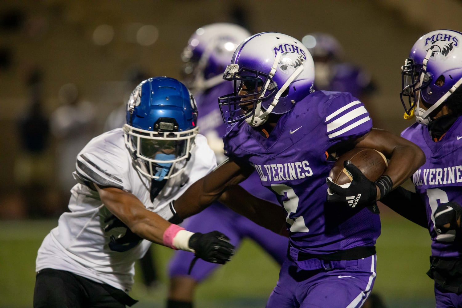 Miller Grove's Cayman Spalding (2) carries the ball during a GHSA high school football game between Stephenson High School and Miller Grove High School at James R. Hallford Stadium in Clarkston, GA., on Friday, Oct. 8, 2021. (Photo/Jenn Finch)