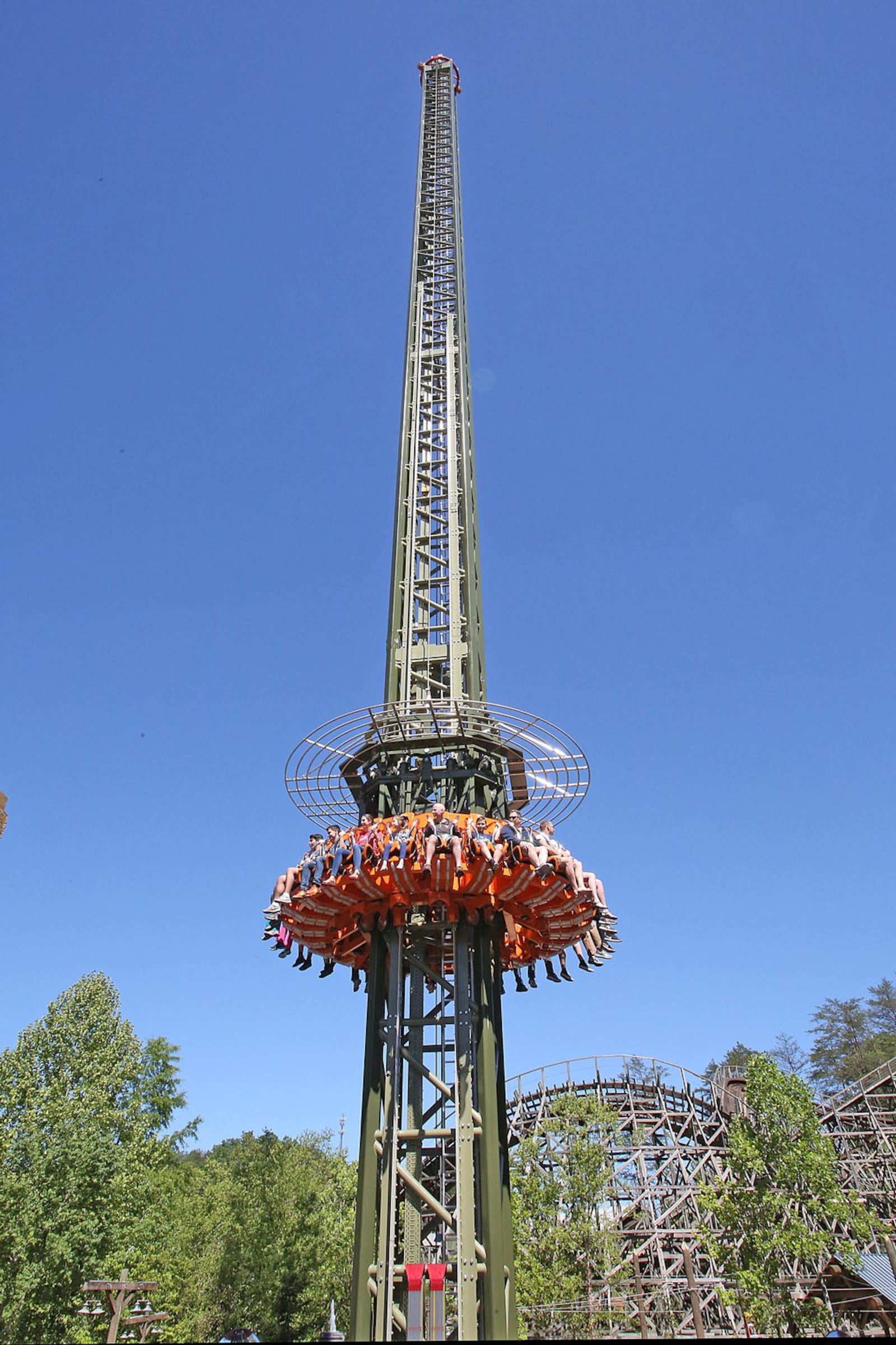 Dollywood’s new Drop Line ride takes riders up, then drops them 200 feet. Dollywood is in Pigeon Forge, Tenn. CONTRIBUTED BY CURTIS HILBUN / DOLLYWOOD