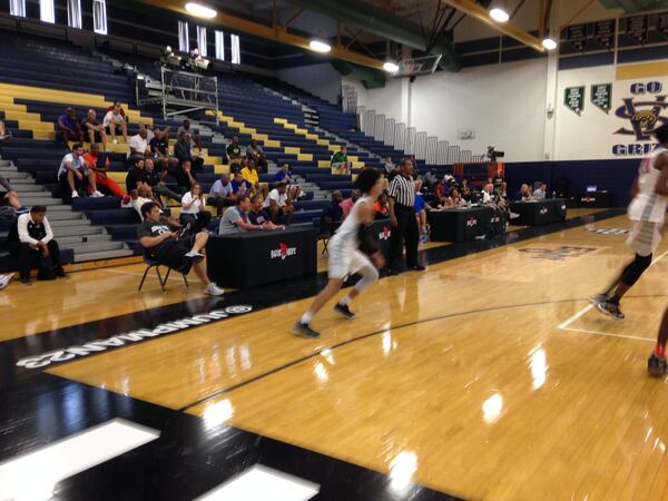 Georgia Tech coach Josh Pastner observes an AAU game featuring point guard Will Richardson of Liberty County, a player that Tech is recruiting, at Spring Valley High School in Las Vegas July 27, 2017