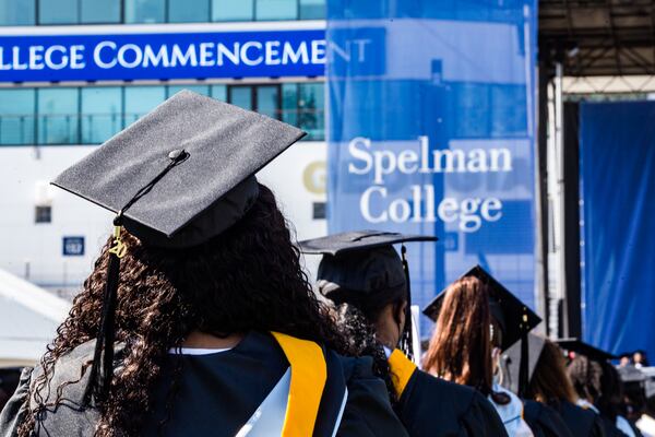 Spelman College holds commencement for the class of 2020 at Bobby Dodd Stadium on Sunday, May 16, 2021.  (Jenni Girtman for The Atlanta Journal-Constitution