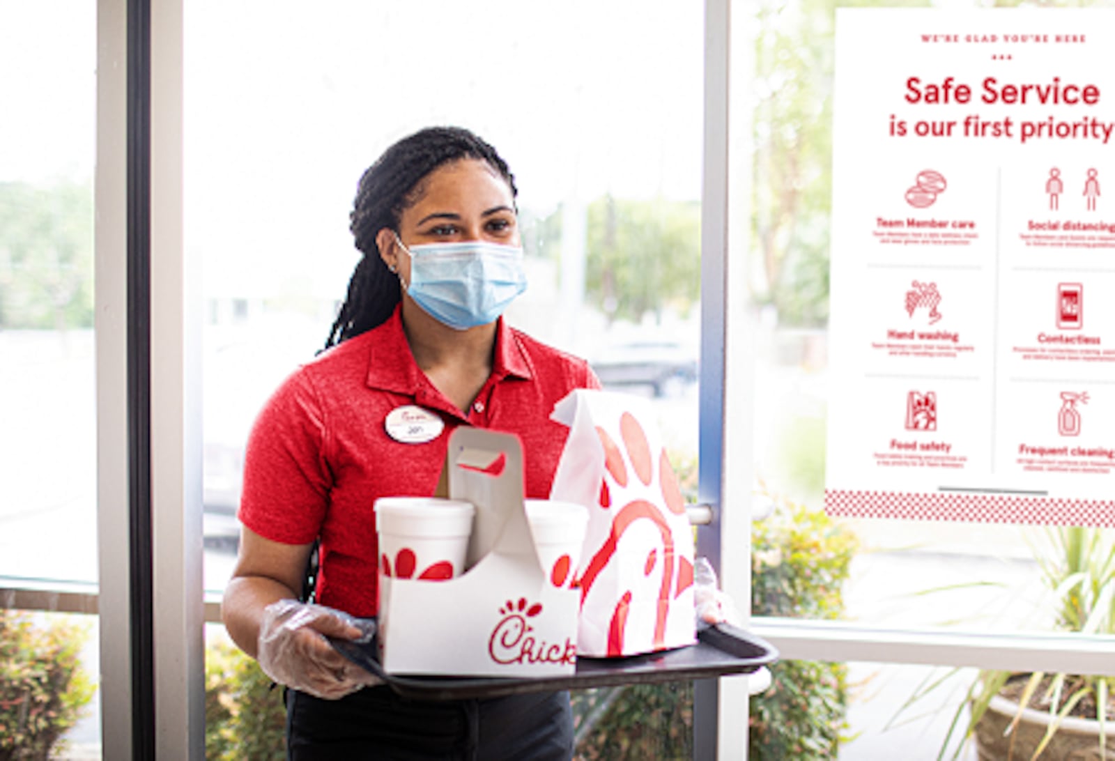 Staff will be required to wear masks while serving in Chick-fil-A’s dining room and via curbside service.